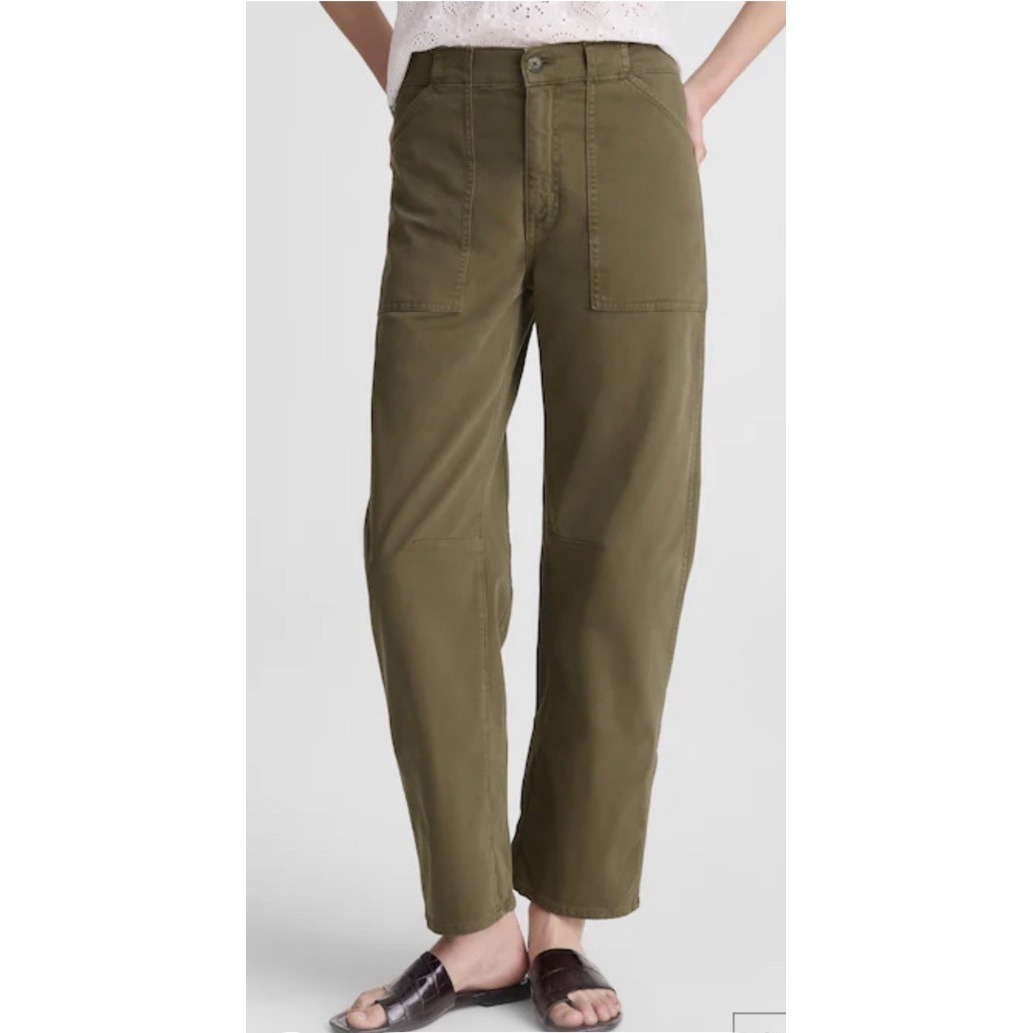 Madewell Darted Barrel-Leg Utility Pant Green Women's Size 31 Waist Measures 34"